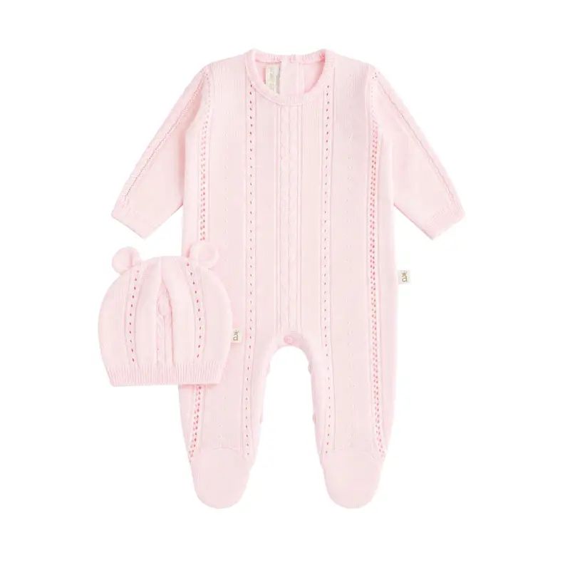 Pijama tejida cuello redondo con gorrito Jack Bebé Feliz, rosado