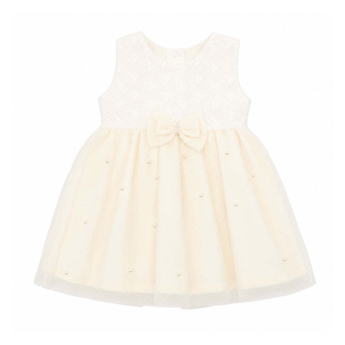Bebé Feliz · Vestido con perlas · Crema