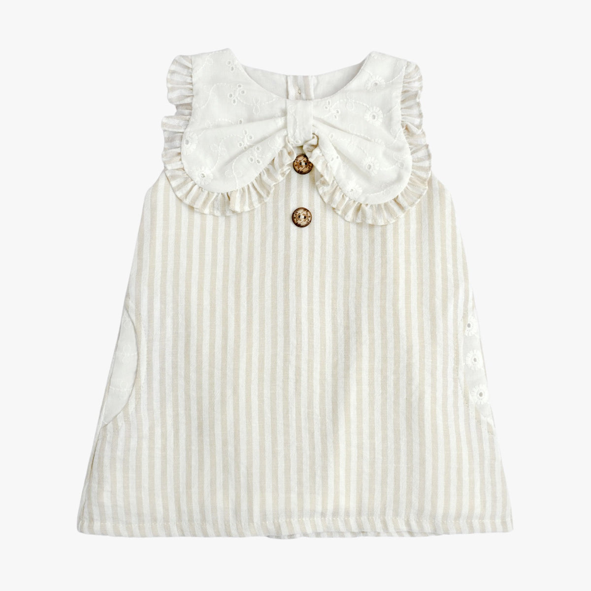 Bebé Feliz · Vestido con moño ojalillo · Habano