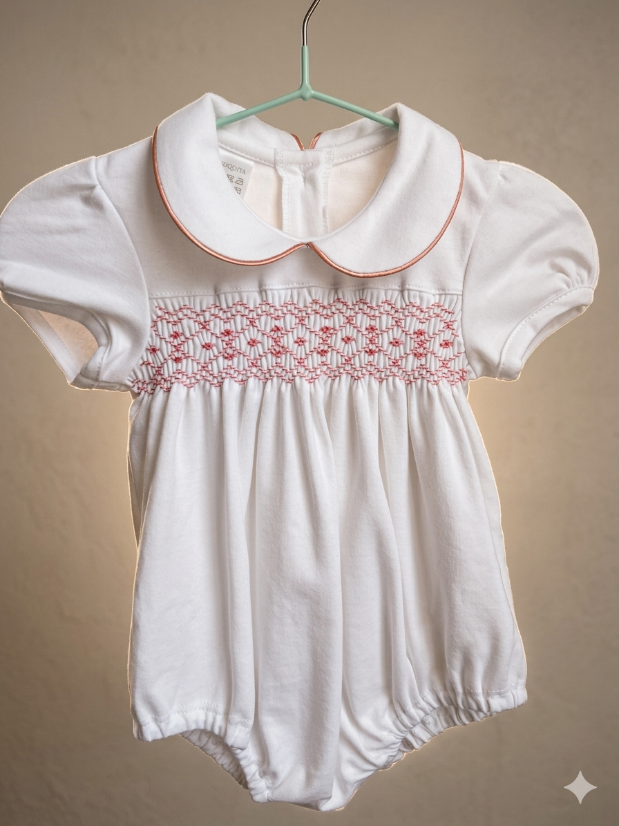 Periquita · Enterizo Smock Corto Blanco Coral