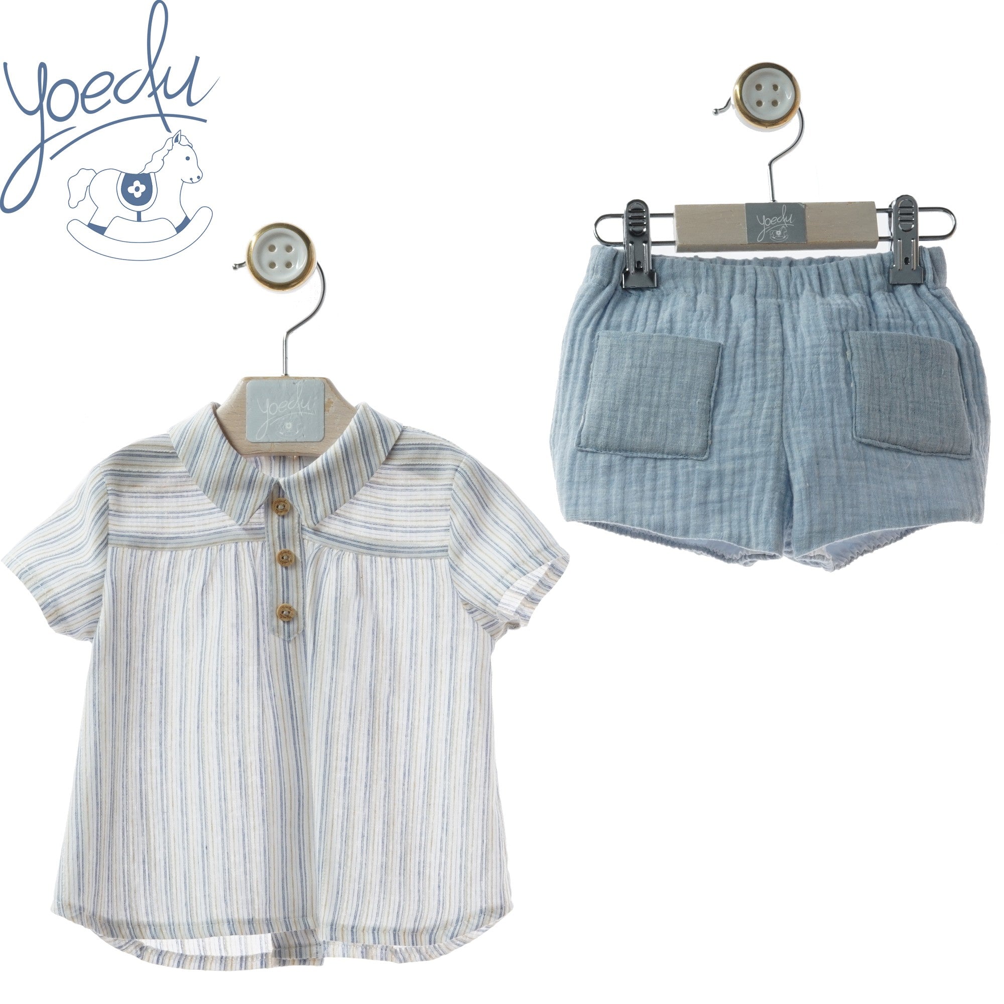 YOEDU · Conjunto Bambula Bolsillo Decoración Celeste Empolvado