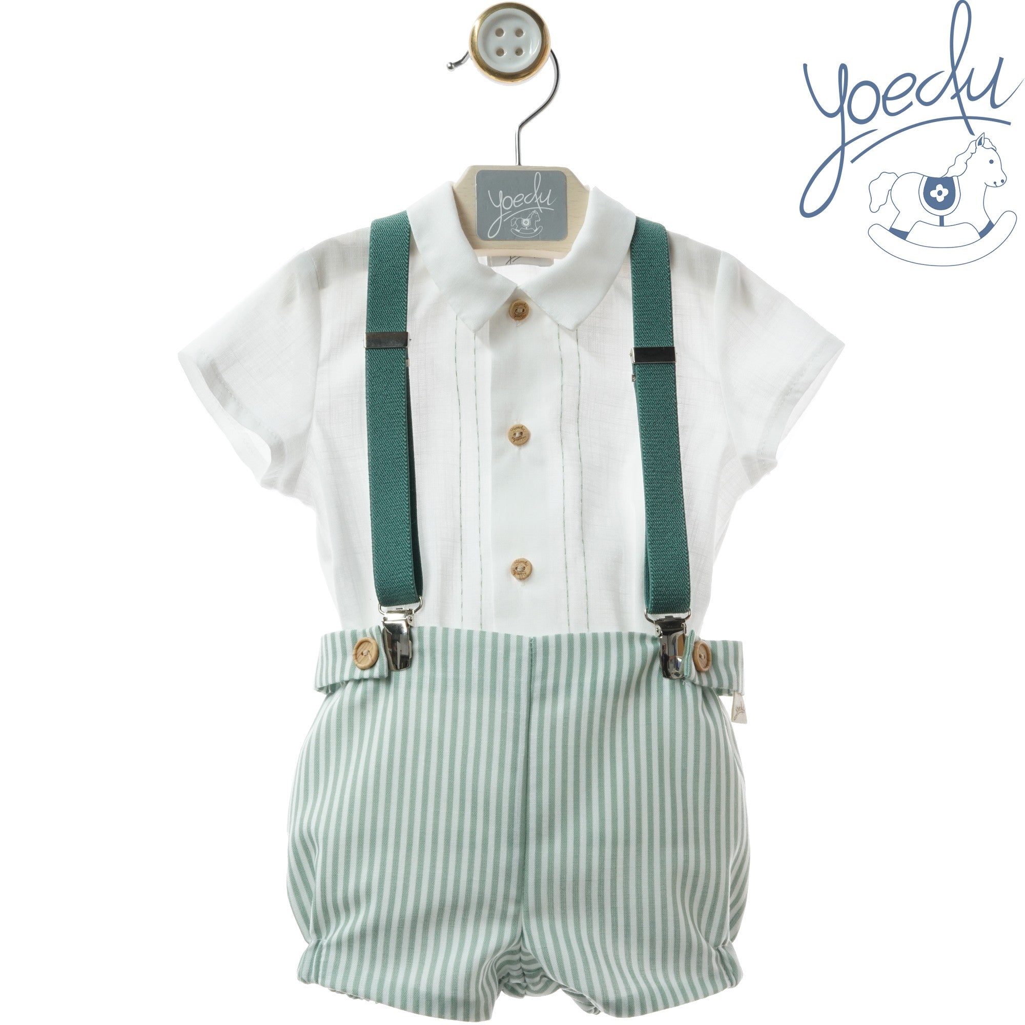 YOEDU · Conjunto Bebé con Tirantes Artesanía Verde Hoja