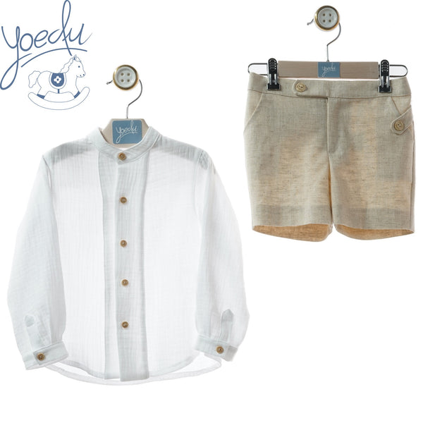 YOEDU · Traje Niño Pantalón Bermuda Cerámica Lino