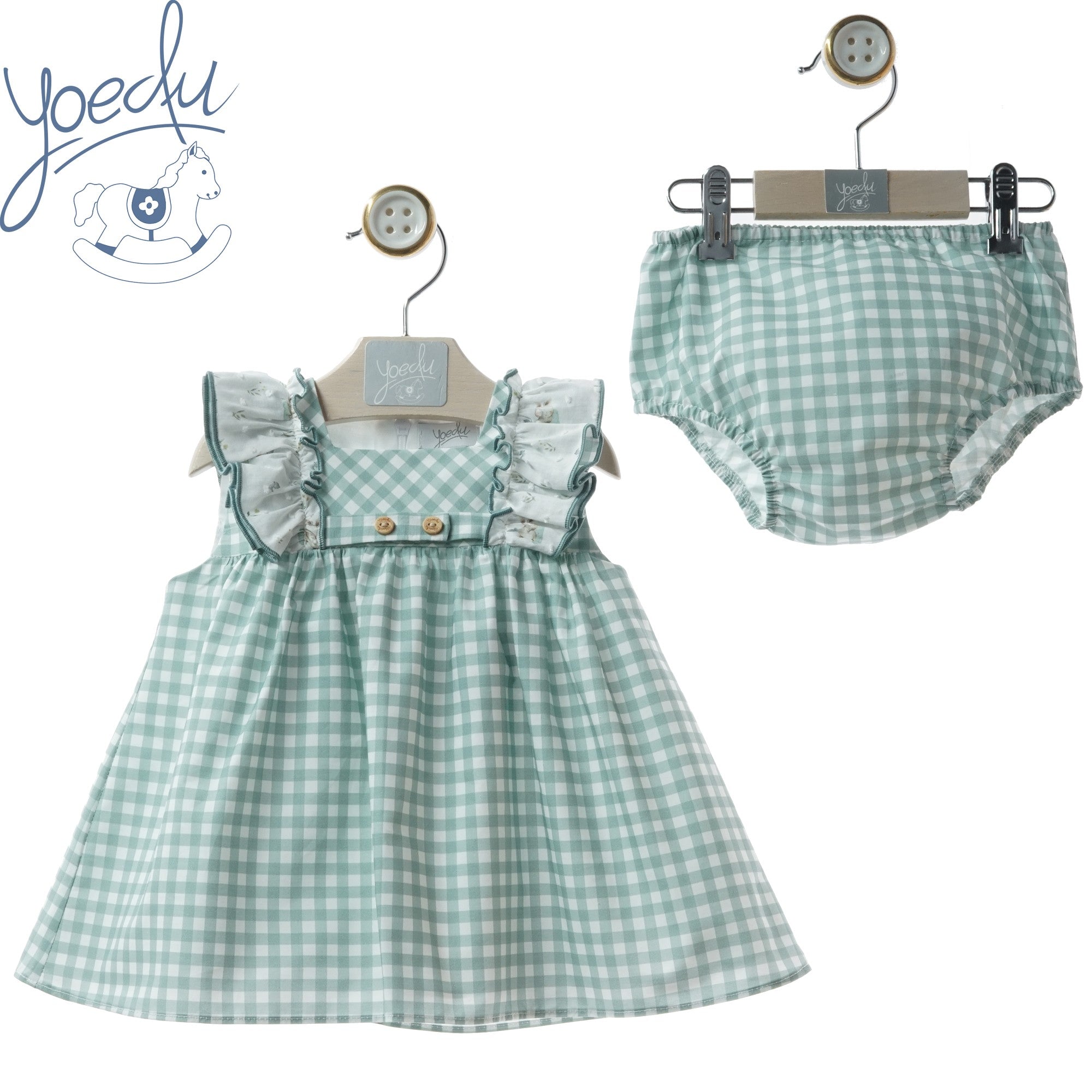 YOEDU · Vestido Bebé con Braguita Gres Verde Empolvado
