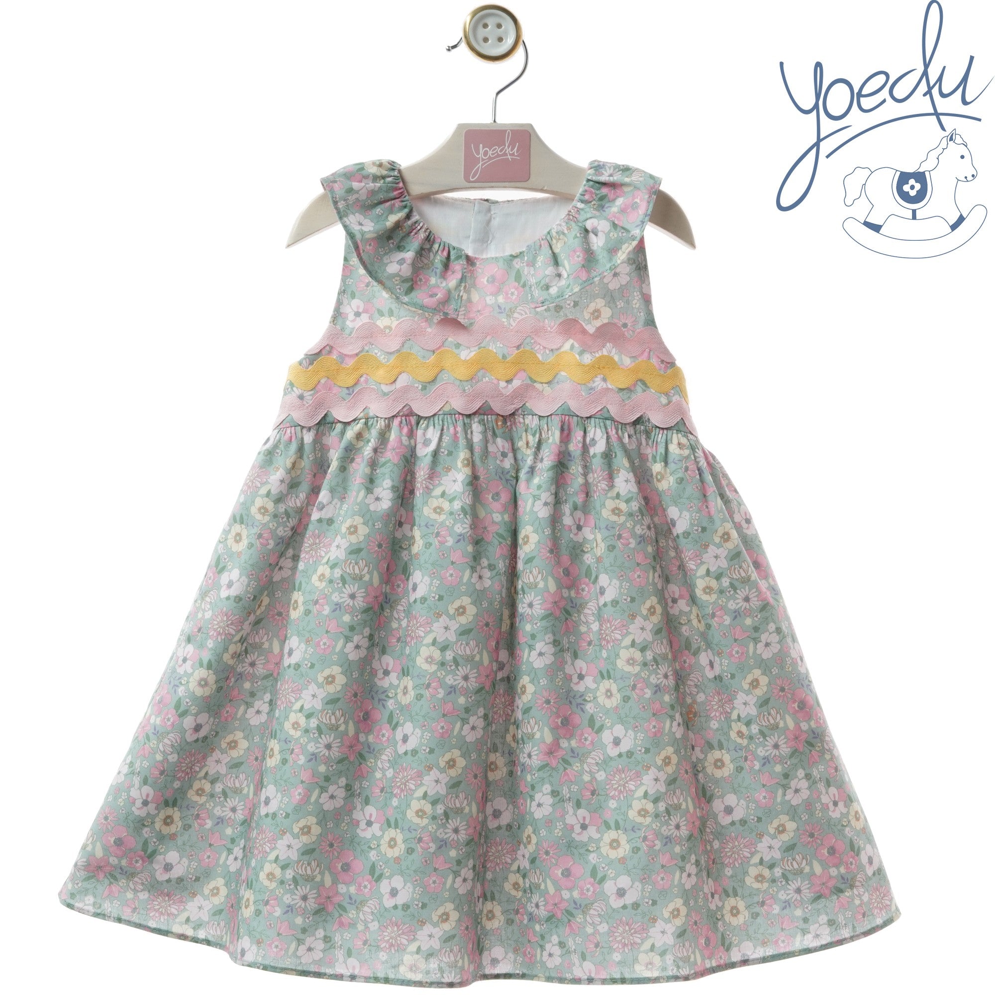 YOEDU · Vestido Infantil Flores Verde Empolvado
